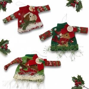 Puppy Dog Ugly Sweater - 3 Christmas Tree Ornament Clothes Hanger Hook